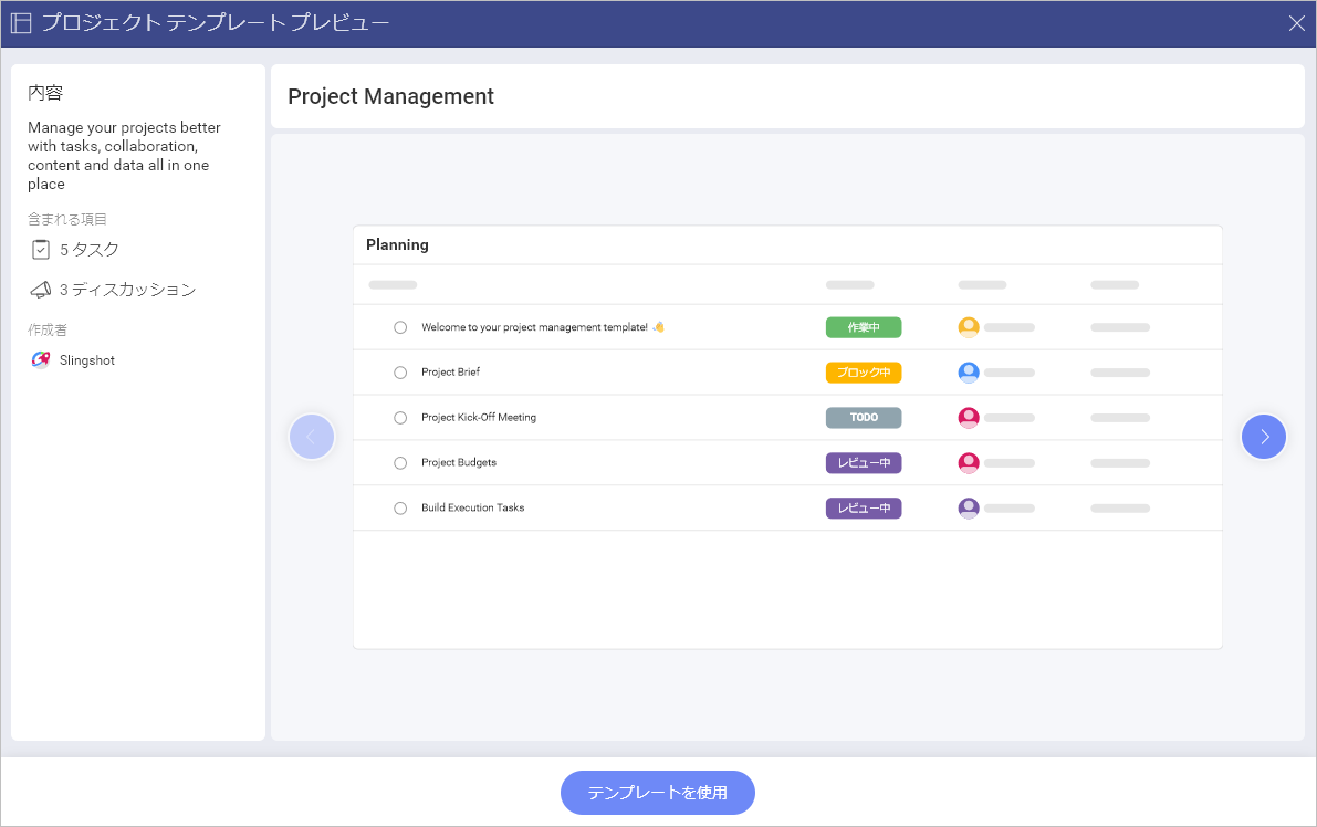 Preview of a project template