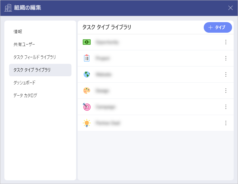 Example of a Task Types Library for an organization