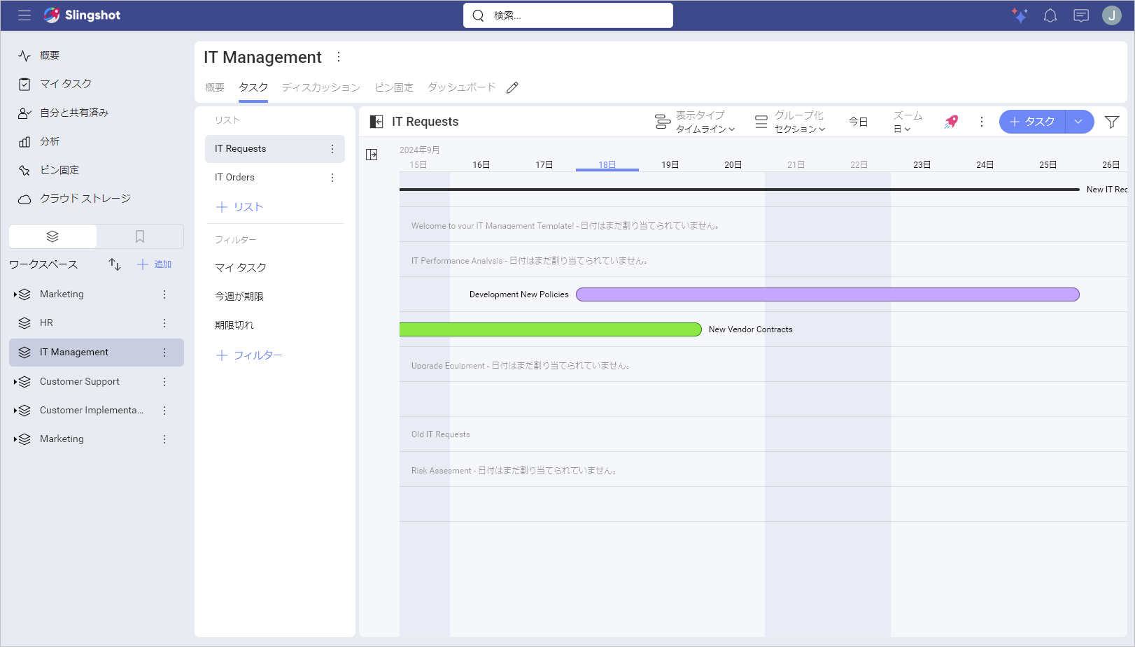 Task Timeline View within Slingshot