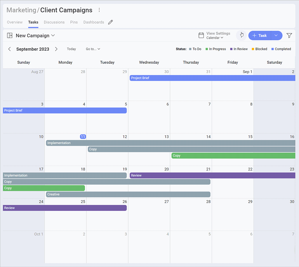 Slingshot calendar view showing unscheduled items 